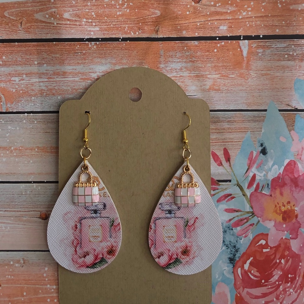 Hand Made - Faux Leather Earrings Coco Chanel Print